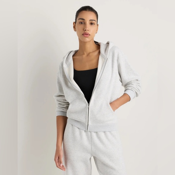 Quince Sweaters - Quince Everyday Fleece Full-Zip Hoodie in Light Heather Grey XL
